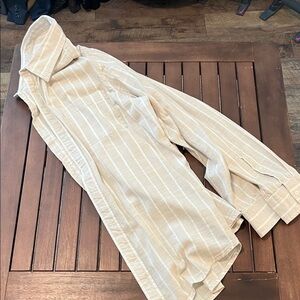 St.John’s Bay Beige Striped linen Button-Up Shirt